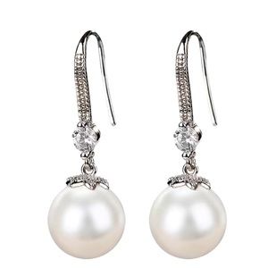 Silver Plated Rhinestone and Pearl Drop Earrings